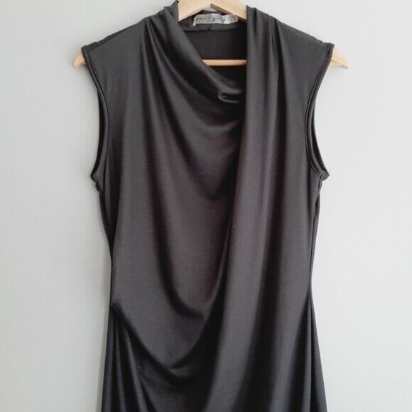 MOSS JANG / Soft Draped Gathered Sleeveless Comfy Stretch Mini Dress Gray Sz S - Picture 3 of 14
